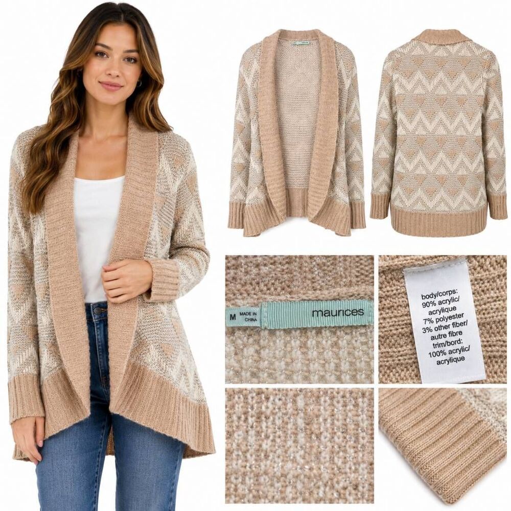 Maurices Blush Geometric Open Front Cardigan Sweater M
